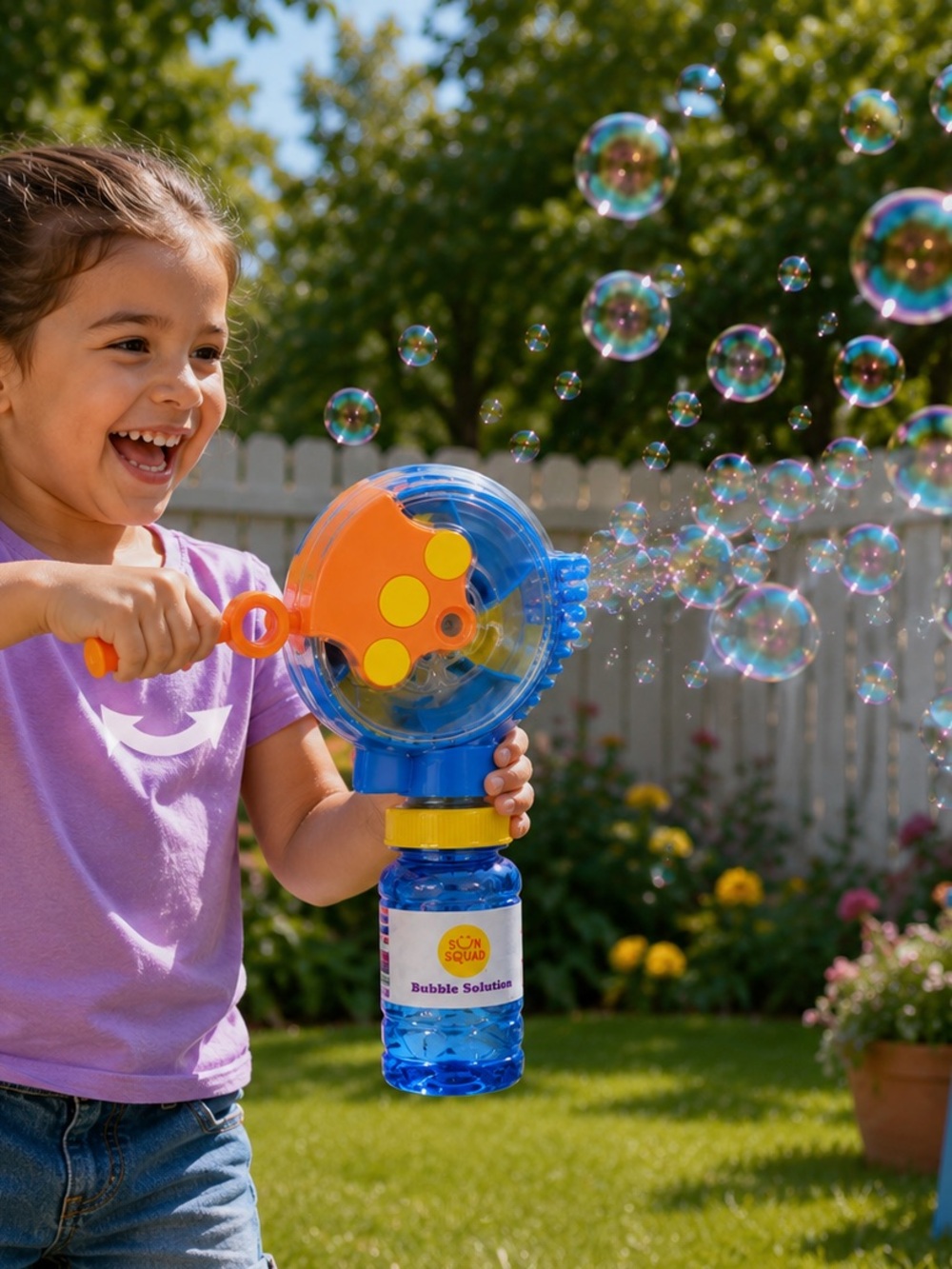 Sun Squad Hand Crank Bubble Blower with Bubble Solution | New | Ages 3+